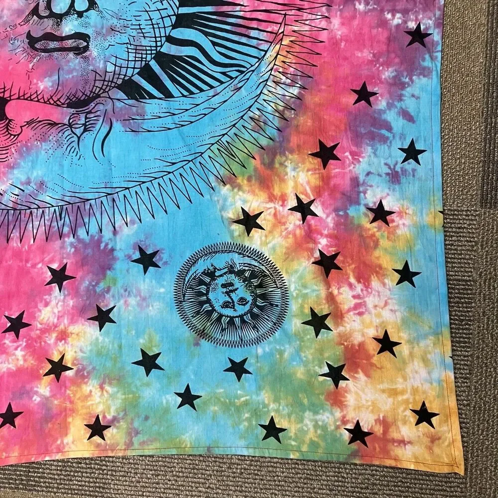Psychedelic Sun Moon Stars Tie Dye Mandala Tapestry Hippie Hippy Celestial Wall